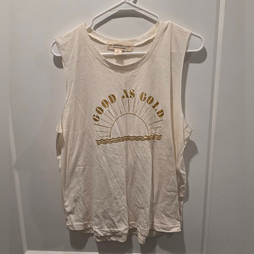 Saltwater LUXE Cream Tank with Gold Graphic